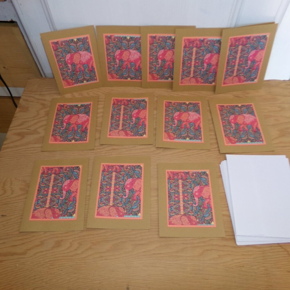 Elephant Notecards - Set of 12 Handmade